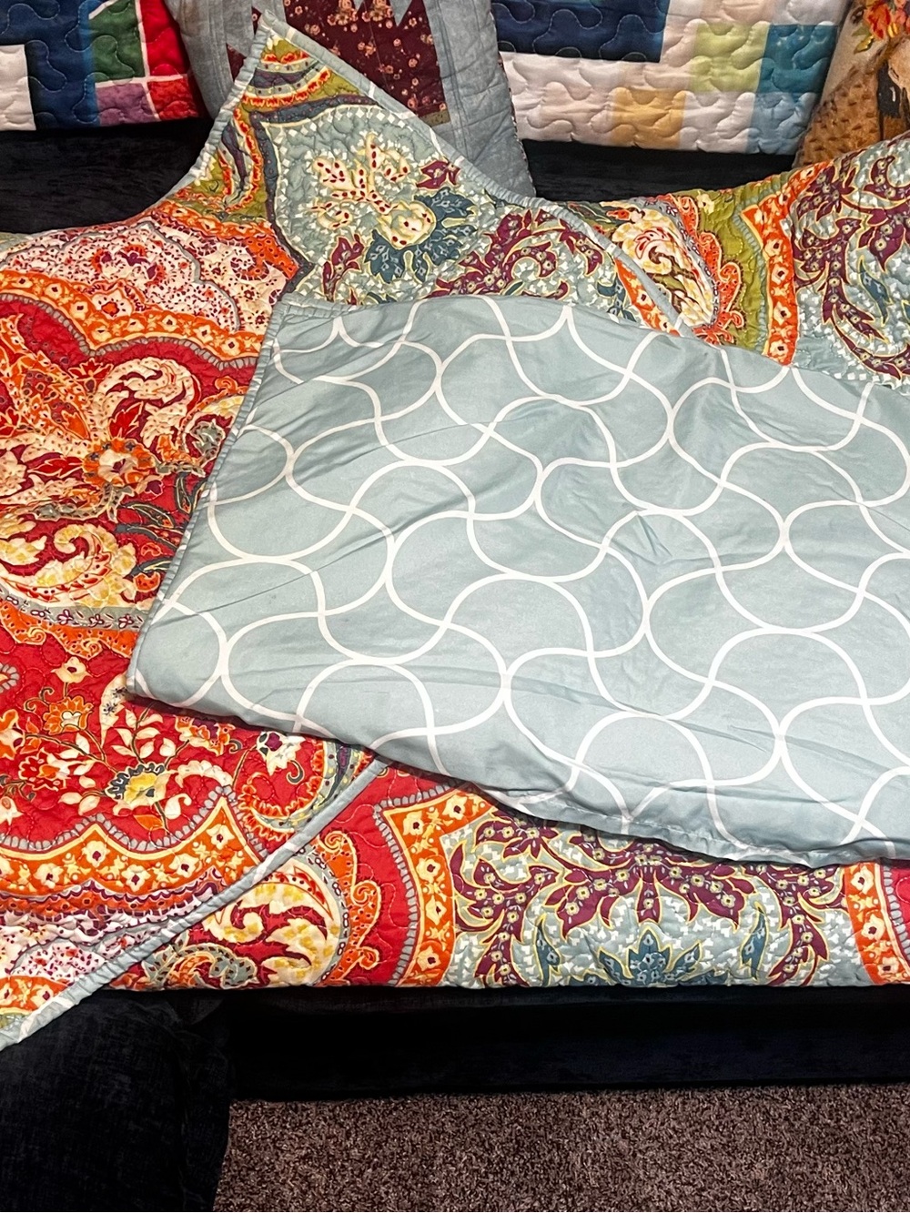 Paisley & Geometric Quilt Set - Colorful Red, Teal, Orange